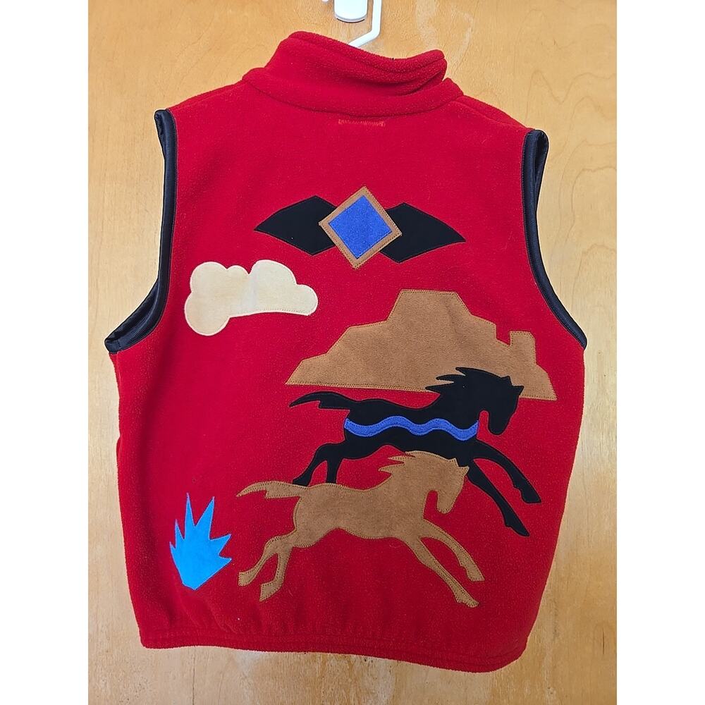 Vintage Fleece Aztec Geometric Retro Full Zip Vest Kids Size S Moxie Horses
